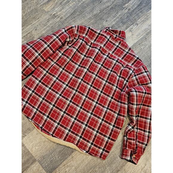Wrangler sherpa lined flannel jacket red plaid mens XL camp chore button down - Picture 6 of 7